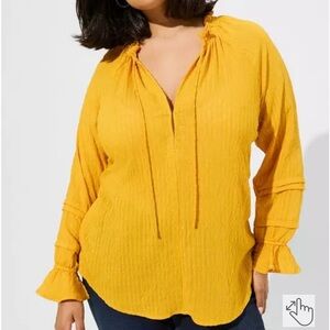 Torrid Stripe Gauze Lace-Up Peasant Top mustard yellow size 2X nwt